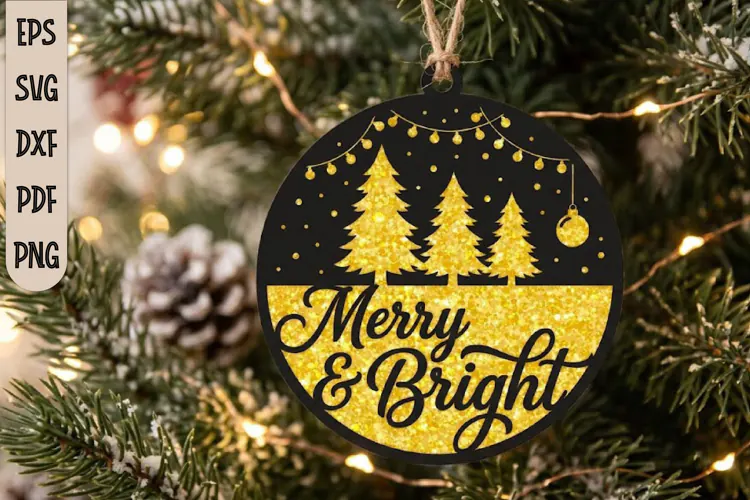 Merry and Bright Christmas Ornament SVG
