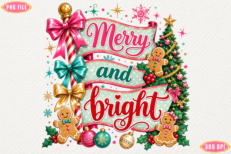 Merry and Bright Christmas PNG