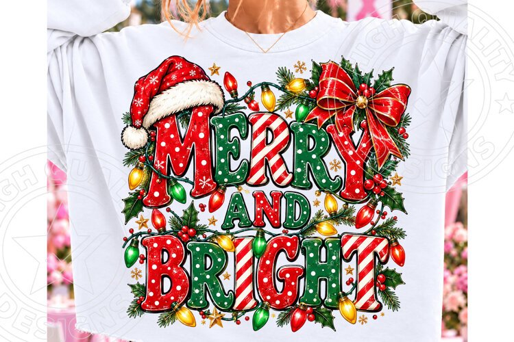 Merry and Bright Christmas PNG, Vintage Christmas Typography example image 1