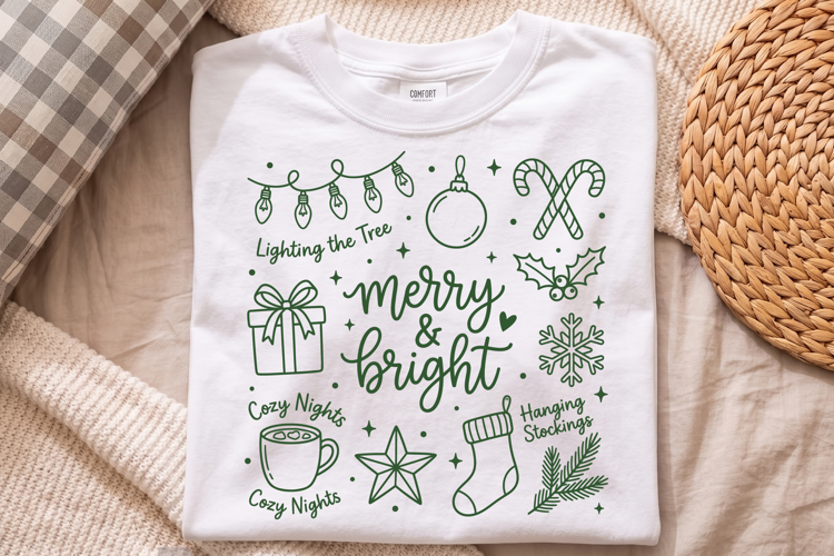 Merry And Bright Christmas PNG,Retro Holiday Doodle Shirt