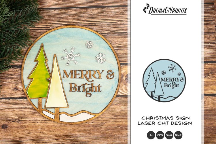 Merry and Bright Christmas Sign Laser Cut Design