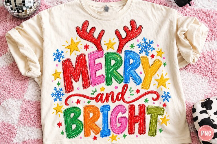 Merry and Bright Crayon Doodles PNG example image 1