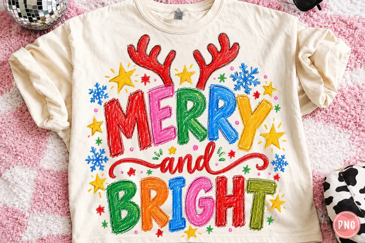 Merry and Bright Crayon Doodles PNG