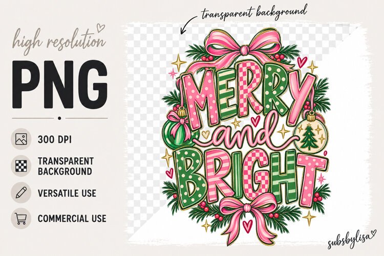 Merry and Bright png, Christmas png example image 1