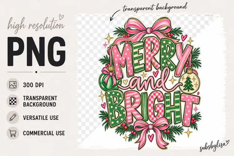Merry and Bright png, Christmas png