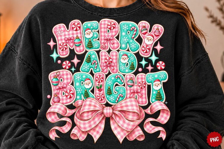 Merry and Bright PNG, Preppy Merry Coquette Christmas PNG example image 1
