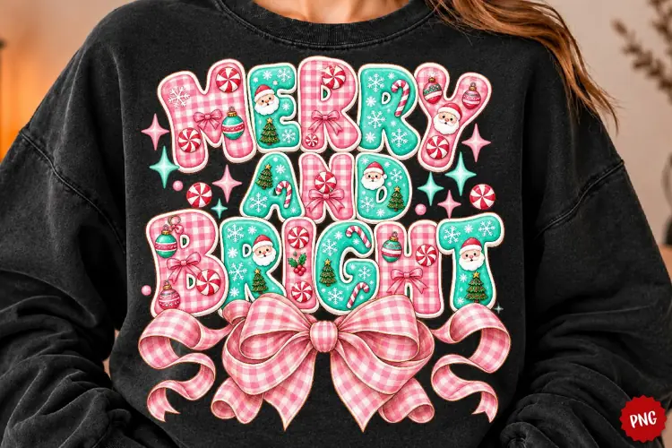 Merry and Bright PNG, Preppy Merry Coquette Christmas PNG