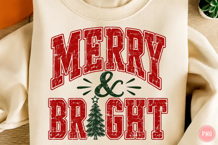 Merry and Bright Retro Christmas PNG