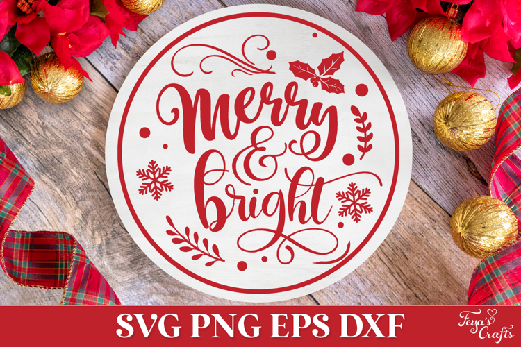 Merry and Bright Round Christmas SVG Ornament