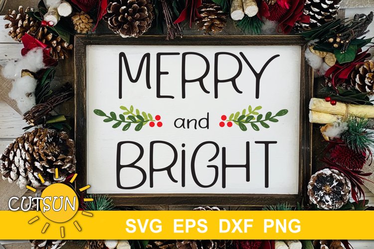 Christmas SVG | Merry and bright SVG | Rustic Christmas sign example image 1