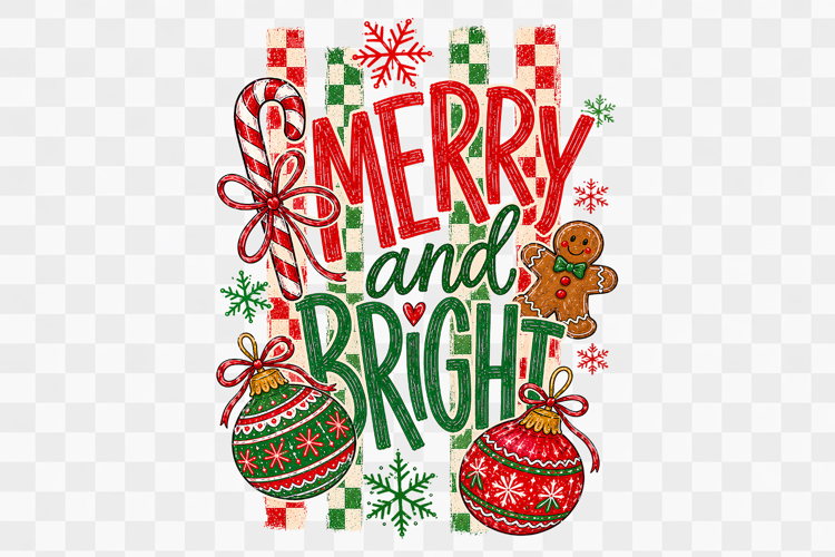 Merry and Bright Christmas Sublimation Design png