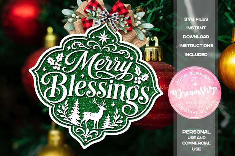 Merry Blessings Deer Ornament SVG