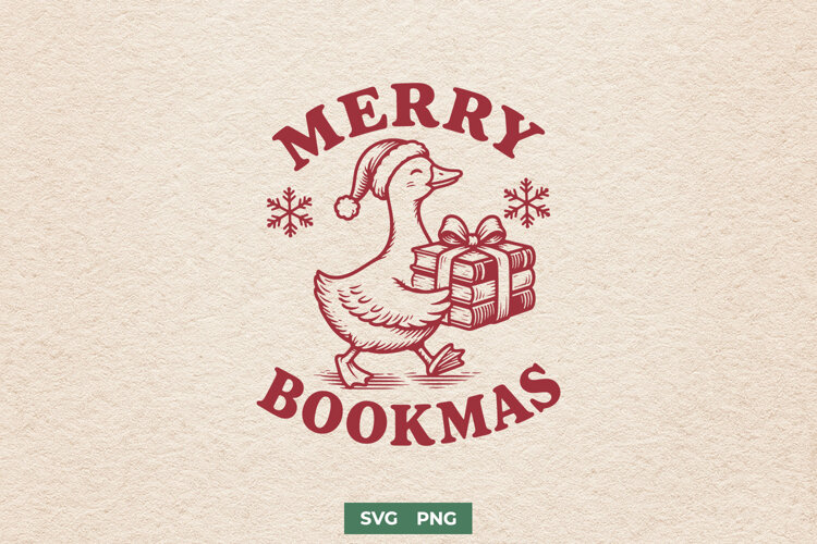Merry Bookmas SVG PNG, Christmas Goose Book Lover Design example image 1