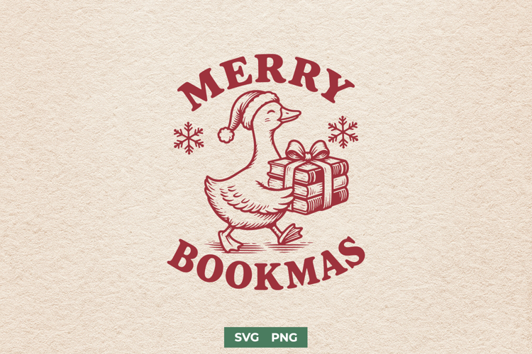 Merry Bookmas SVG PNG, Christmas Goose Book Lover Design