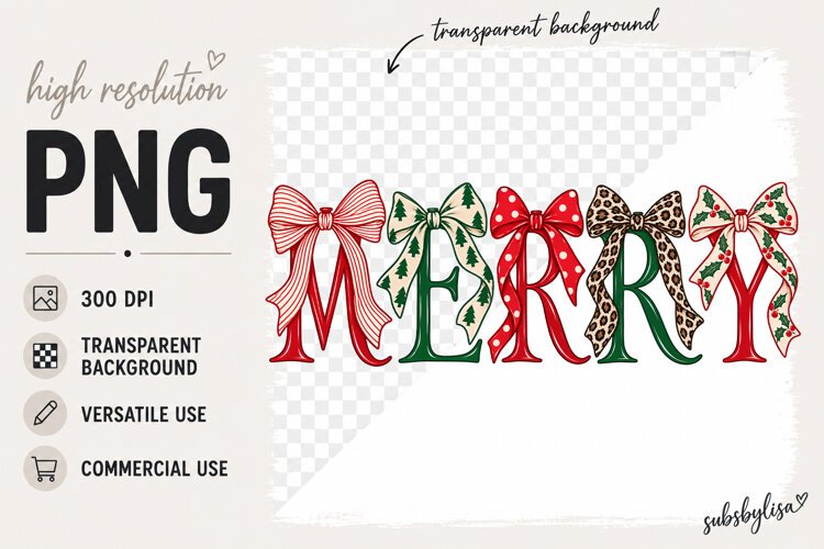 Merry png, Christmas Bow png example image 1