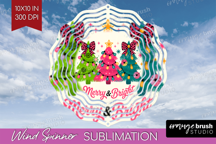 Merry & Bright Xmas Wind Spinner Sublimation PNG Christmas