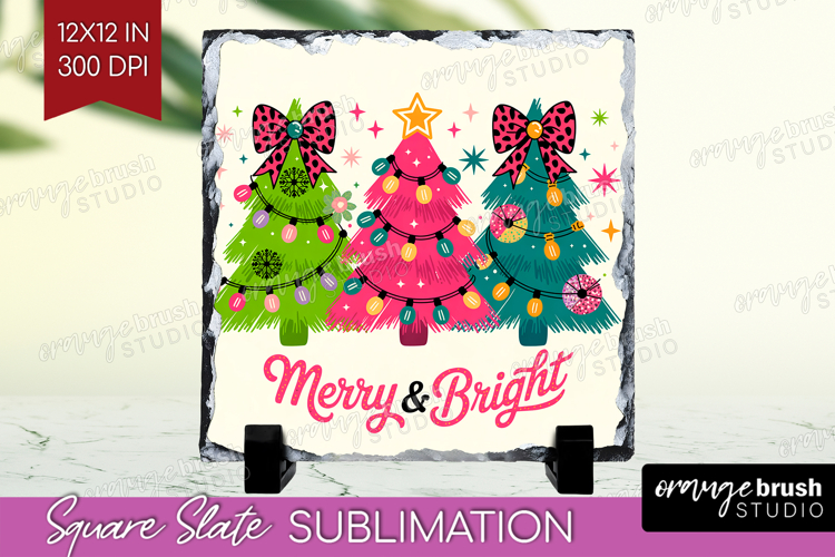 Merry & Bright Xmas Slate PNG Christmas Square Slate