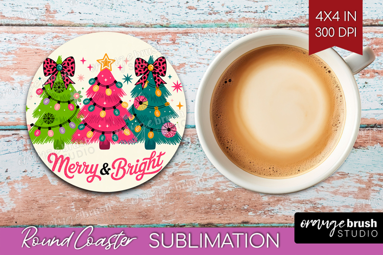 Merry & Bright Xmas Round Coaster Christmas Coaster PNG