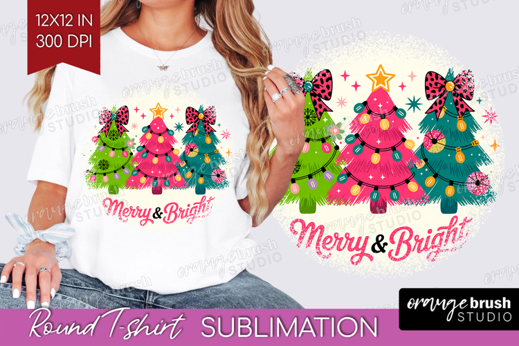 Merry & Bright Xmas Round Tshirt Background Christmas PNG