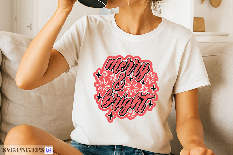 Merry & Bright Christmas SVG PNG T-shirt Design