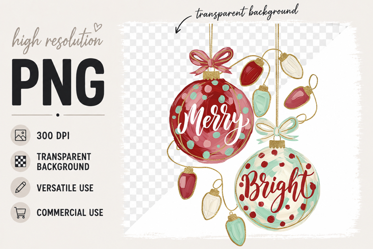 Merry Bright Christmas Ornaments png Sublimation Design