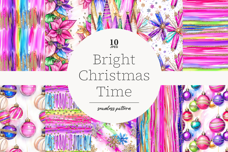 Merry & Bright Christmas Digital Paper | Festive Patterns