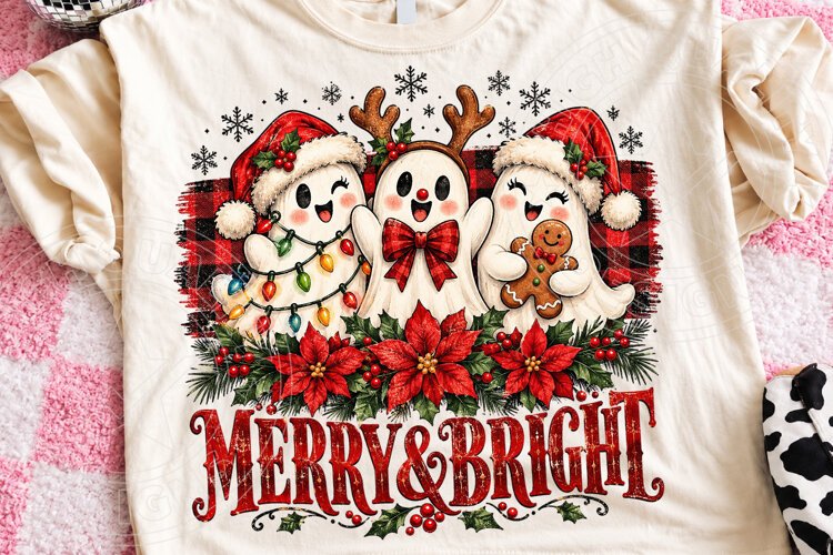 Merry & Bright Christmas Ghosts Cute Holiday Trio PNG example image 1