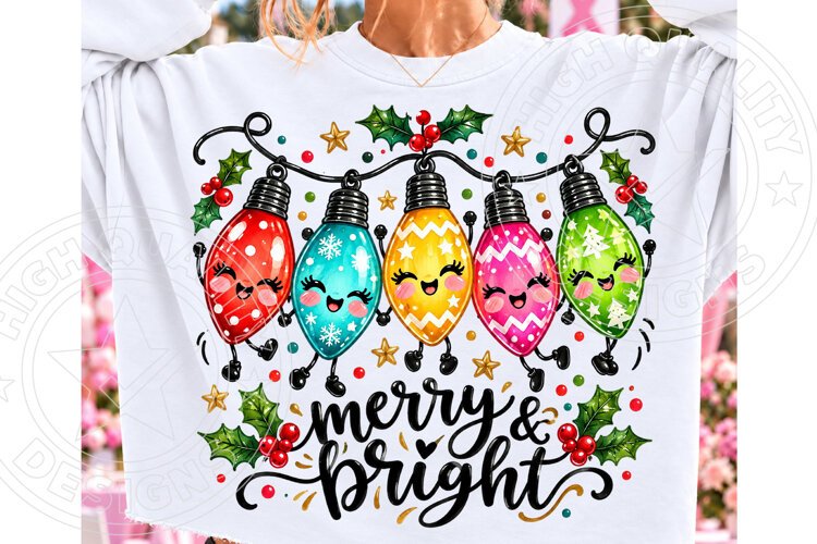 Merry & Bright Christmas Lights PNG | Cute Kawaii Christmas example image 1
