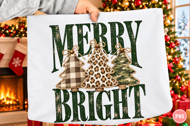 Merry & Bright Christmas Trees PNG | Leopard Plaid & Camo u