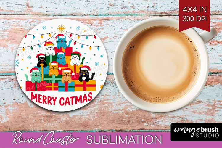 Merry Catmas Xmas Round Coaster Christmas Coaster PNG