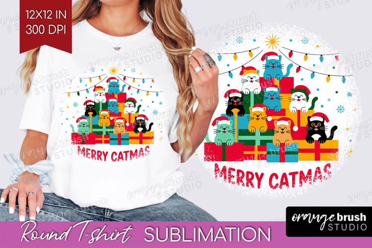 Merry Catmas Xmas Round Tshirt Background Christmas PNG