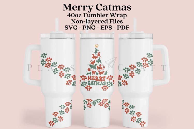 Merry Catmas 40oz Tumbler Sublimation Wrap SVG