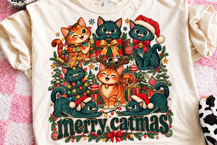 Merry Catmas Cute Christmas Cats Holiday PNG example image 1