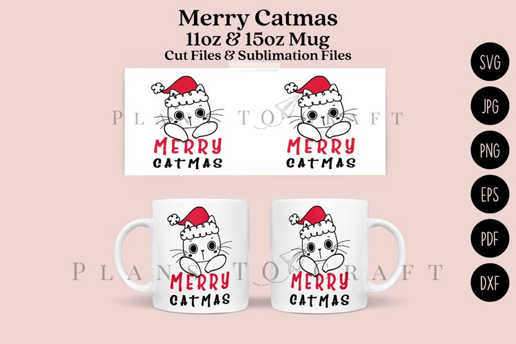 Merry Catmas 11 15oz Coffee Mug SVG Cut   Sublimation