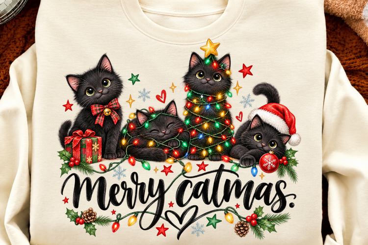 Merry Catmas PNG, Funny Christmas Cat