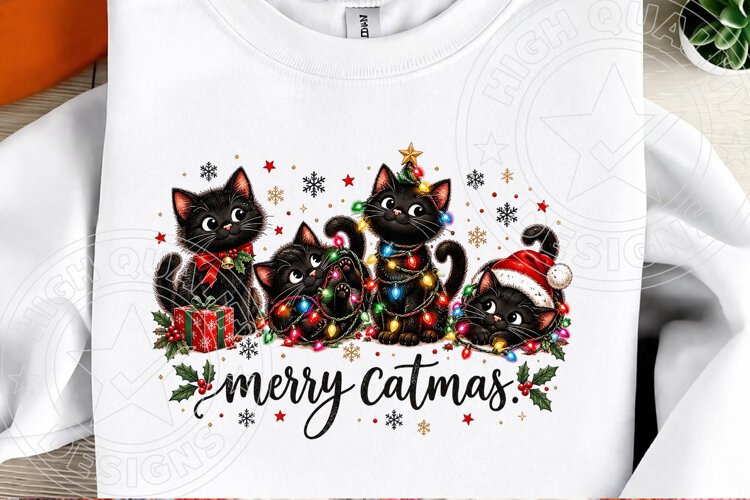 Merry Catmas PNG, Funny Christmas Cat example image 1