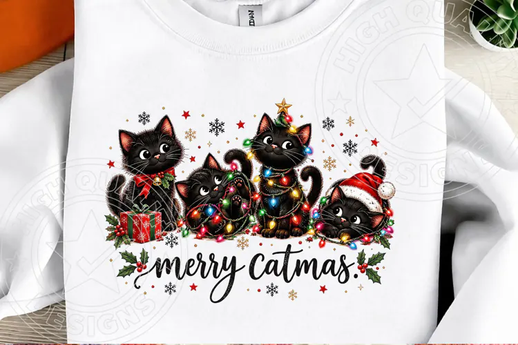 Merry Catmas PNG, Funny Christmas Cat