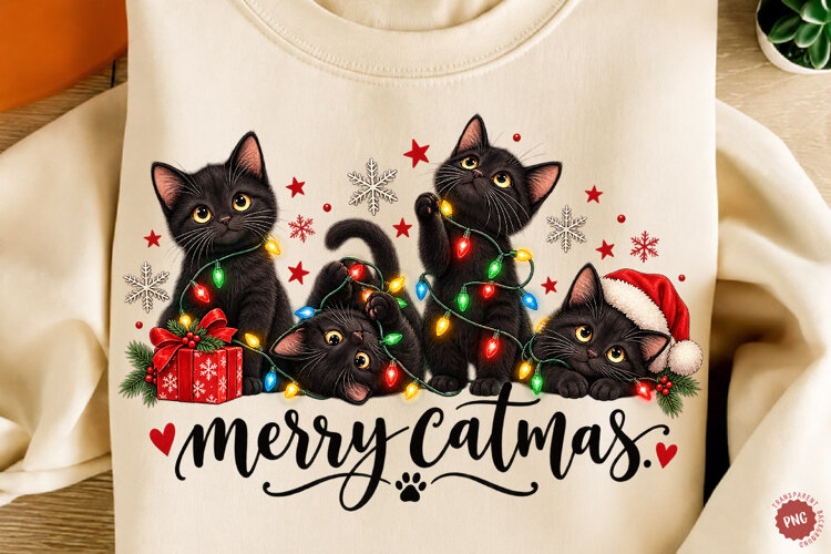 Merry Catmas PNG, Funny Christmas Cat example image 1