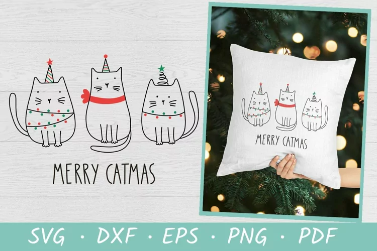 Merry Catmas SVG, Funny cartoon Merry Christmas cats SVG