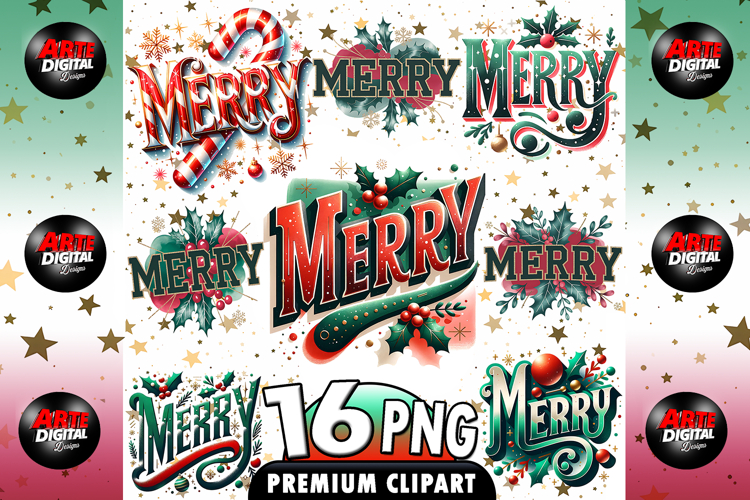 MERRY Christmas Varsity PNG Bundle 16 Holiday Sublimation