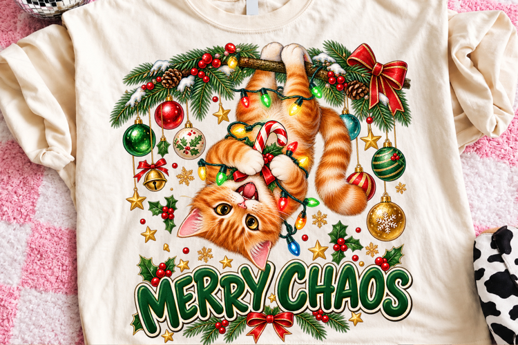 Merry Chaos Christmas Cat PNG