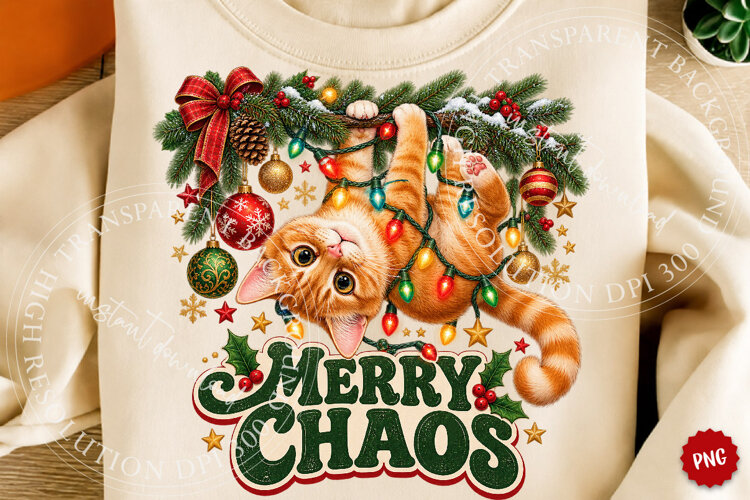 Merry Chaos Christmas Cat PNG example image 1