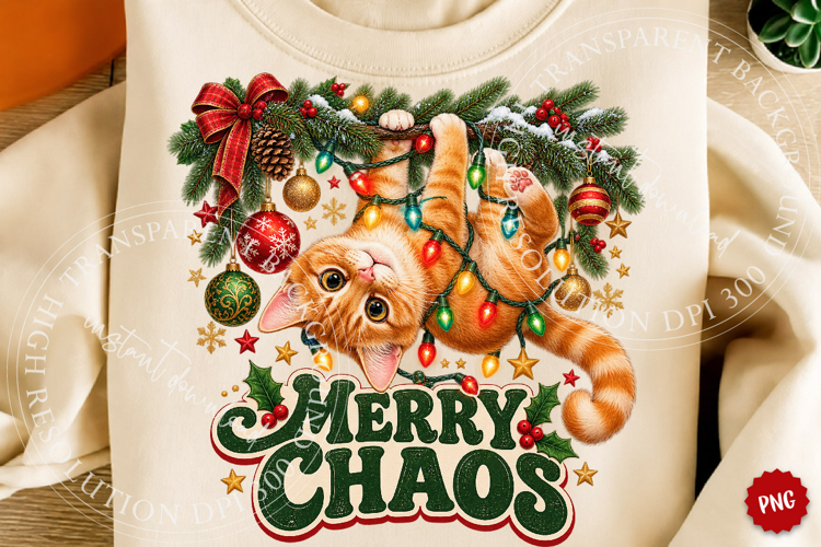 Merry Chaos Christmas Cat PNG