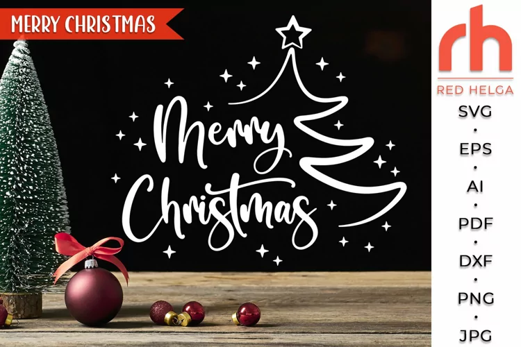 Merry Christmas SVG, Xmas Tree Cut File, Winter Decor DXF