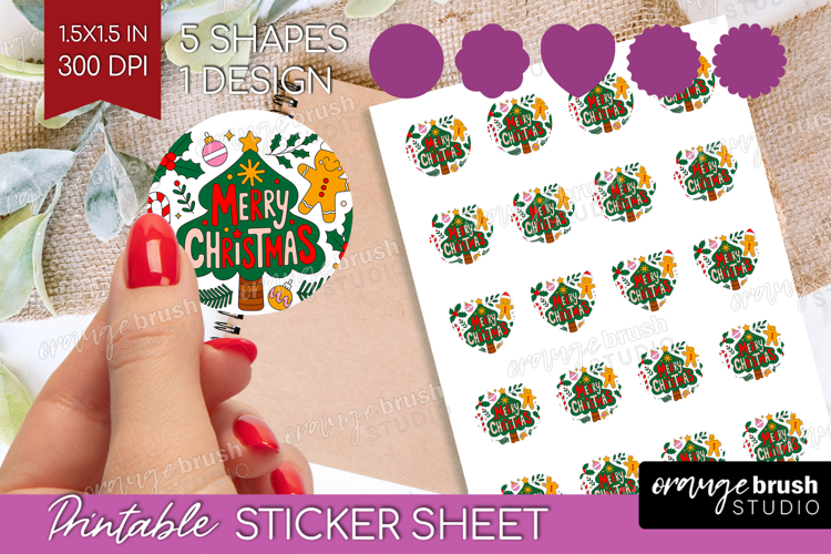 Merry Christmas Xmas Round Sticker Christmas Printable Sheet