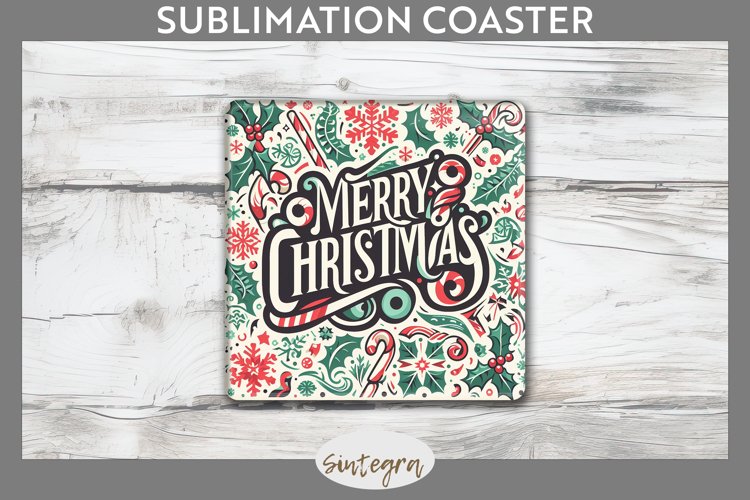 Merry Christmas v2 Square Coaster Sublimation example image 1