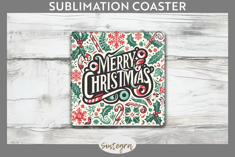 Merry Christmas v2 Square Coaster Sublimation