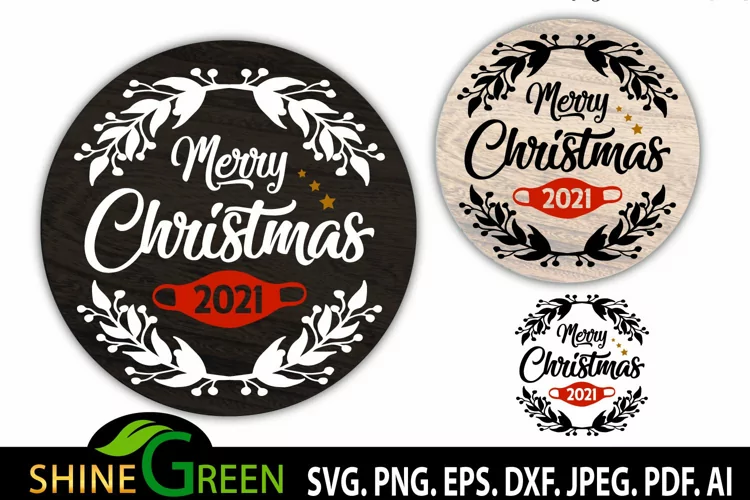 Christmas 2021 Ornament SVG Hand Drawn Floral Round, Mask