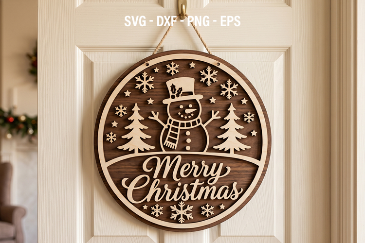 Christmas Door Sign SVG, Merry Christmas & Welcome Round