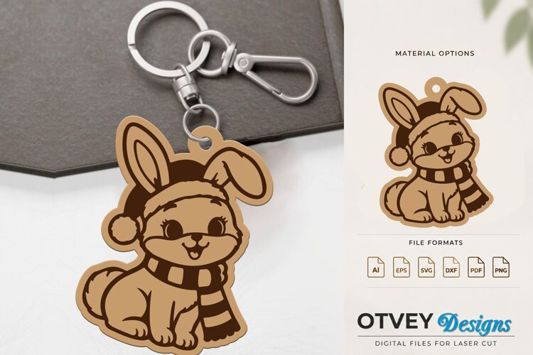Woodland Christmas Bunny Cute Animal Keychain Lasercut example image 1